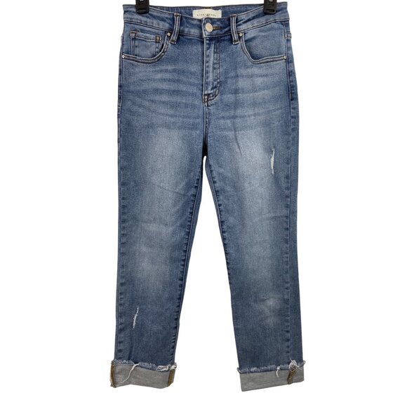Risen Denim - Risen High Rise Cuffed Distressed Light Blue Straight Leg Jeans Womens Size 7/28